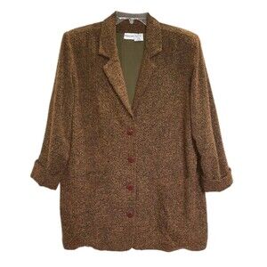 VINTAGE Newport News Brown Brushed Tweed Blazer Jacket Womens Longline Coat 16